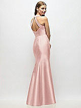 Alt View 3 Thumbnail - Rose V-Neck Halter Satin Trumpet Gown