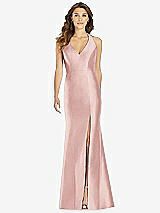 Front View Thumbnail - Rose V-Neck Halter Satin Trumpet Gown
