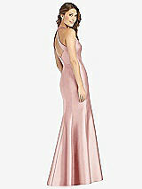 Rear View Thumbnail - Rose V-Neck Halter Satin Trumpet Gown