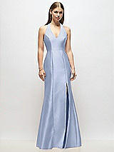 Alt View 1 Thumbnail - Sky Blue V-Neck Halter Satin Trumpet Gown