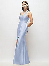 Alt View 2 Thumbnail - Sky Blue V-Neck Halter Satin Trumpet Gown