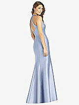 Rear View Thumbnail - Sky Blue V-Neck Halter Satin Trumpet Gown