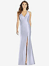 Front View Thumbnail - Silver Dove V-Neck Halter Satin Trumpet Gown