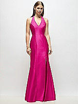 Alt View 1 Thumbnail - Think Pink V-Neck Halter Satin Trumpet Gown
