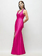 Alt View 2 Thumbnail - Think Pink V-Neck Halter Satin Trumpet Gown