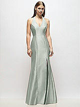 Alt View 1 Thumbnail - Willow Green V-Neck Halter Satin Trumpet Gown