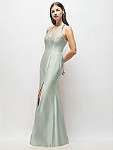 Alt View 2 Thumbnail - Willow Green V-Neck Halter Satin Trumpet Gown