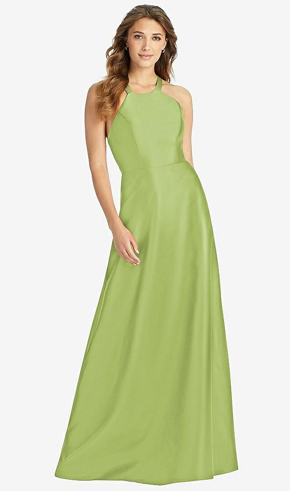 Front View - Mojito Halter Lace-Up A-Line Maxi Dress