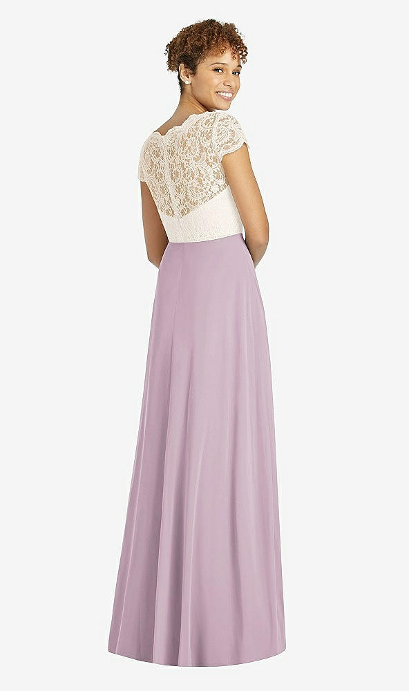 Back View - Suede Rose & Ivory Cap Sleeve Illusion-Back Lace and Chiffon Dress