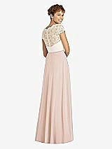 Rear View Thumbnail - Cameo & Ivory Cap Sleeve Illusion-Back Lace and Chiffon Dress