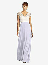 Front View Thumbnail - Silver Dove & Ivory Cap Sleeve Illusion-Back Lace and Chiffon Dress