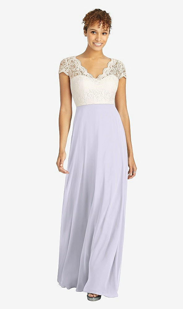 Front View - Silver Dove & Ivory Cap Sleeve Illusion-Back Lace and Chiffon Dress
