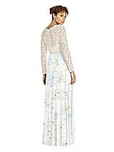 Rear View Thumbnail - Bleu Garden & Ivory Long Sleeve Illusion-Back Lace and Chiffon Dress