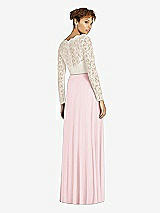 Rear View Thumbnail - Ballet Pink & Ivory Long Sleeve Illusion-Back Lace and Chiffon Dress
