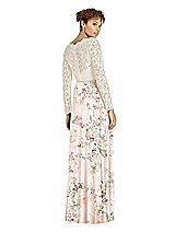 Rear View Thumbnail - Blush Garden & Ivory Long Sleeve Illusion-Back Lace and Chiffon Dress