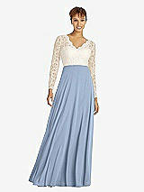 Front View Thumbnail - Cloudy & Ivory Long Sleeve Illusion-Back Lace and Chiffon Dress