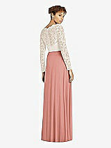 Rear View Thumbnail - Desert Rose & Ivory Long Sleeve Illusion-Back Lace and Chiffon Dress