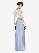 Rear View Thumbnail - Sky Blue & Ivory Long Sleeve Illusion-Back Lace and Chiffon Dress