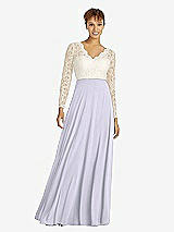 Front View Thumbnail - Silver Dove & Ivory Long Sleeve Illusion-Back Lace and Chiffon Dress