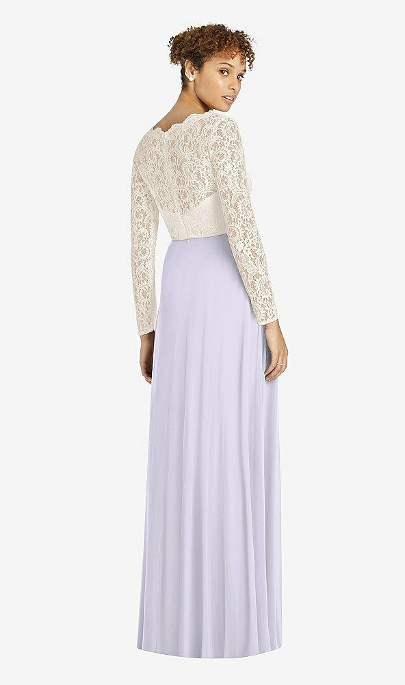Back View - Silver Dove & Ivory Long Sleeve Illusion-Back Lace and Chiffon Dress