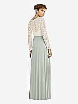 Rear View Thumbnail - Willow Green & Ivory Long Sleeve Illusion-Back Lace and Chiffon Dress