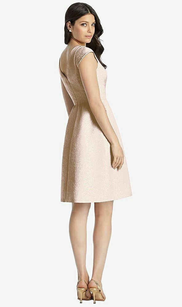 Back View - Mauve Gold Full Midi Natural Waist Cap Sleeve Dress