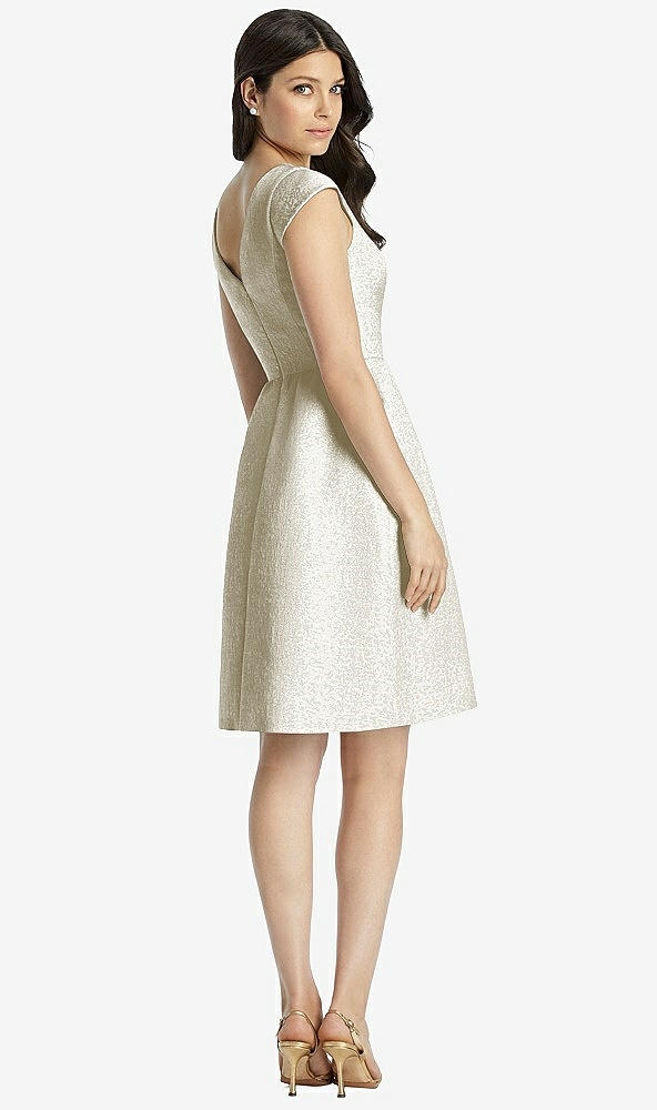 Back View - Ivory Gold Full Midi Natural Waist Cap Sleeve Dress