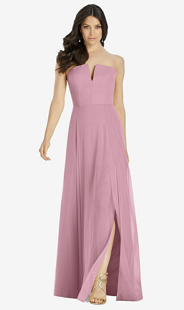 Front View - Dusty Pink Strapless Notch Chiffon Maxi Dress