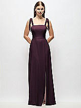 Alt View 1 Thumbnail - Deep Plum Tie-Shoulder Chiffon Maxi Dress with Front Slit