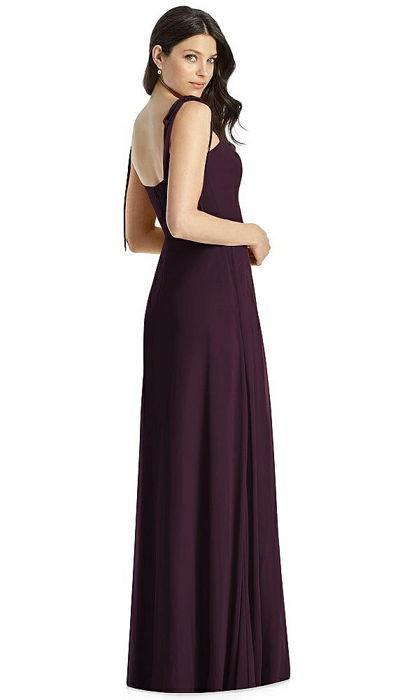 Back View - Deep Plum Tie-Shoulder Chiffon Maxi Dress with Front Slit