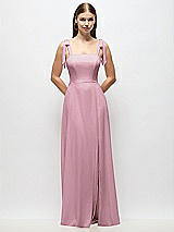Alt View 1 Thumbnail - Dusty Pink Tie-Shoulder Chiffon Maxi Dress with Front Slit