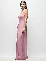Alt View 2 Thumbnail - Dusty Pink Tie-Shoulder Chiffon Maxi Dress with Front Slit