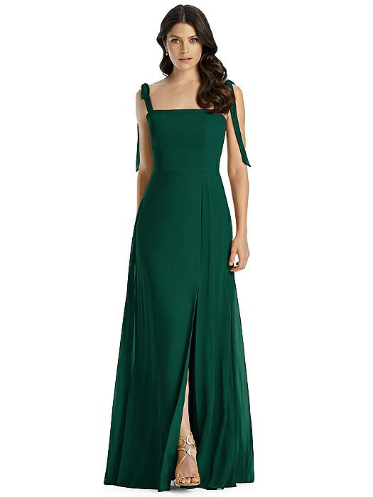 Tie-Shoulder Chiffon Maxi Dress with Front Slit