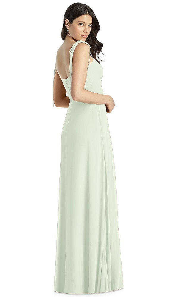 Back View - Mint Green Tie-Shoulder Chiffon Maxi Dress with Front Slit