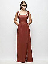Alt View 1 Thumbnail - Auburn Moon Tie-Shoulder Chiffon Maxi Dress with Front Slit