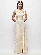 Front View Thumbnail - Butter Yellow Floral Tie-Shoulder Chiffon Maxi Dress with Front Slit