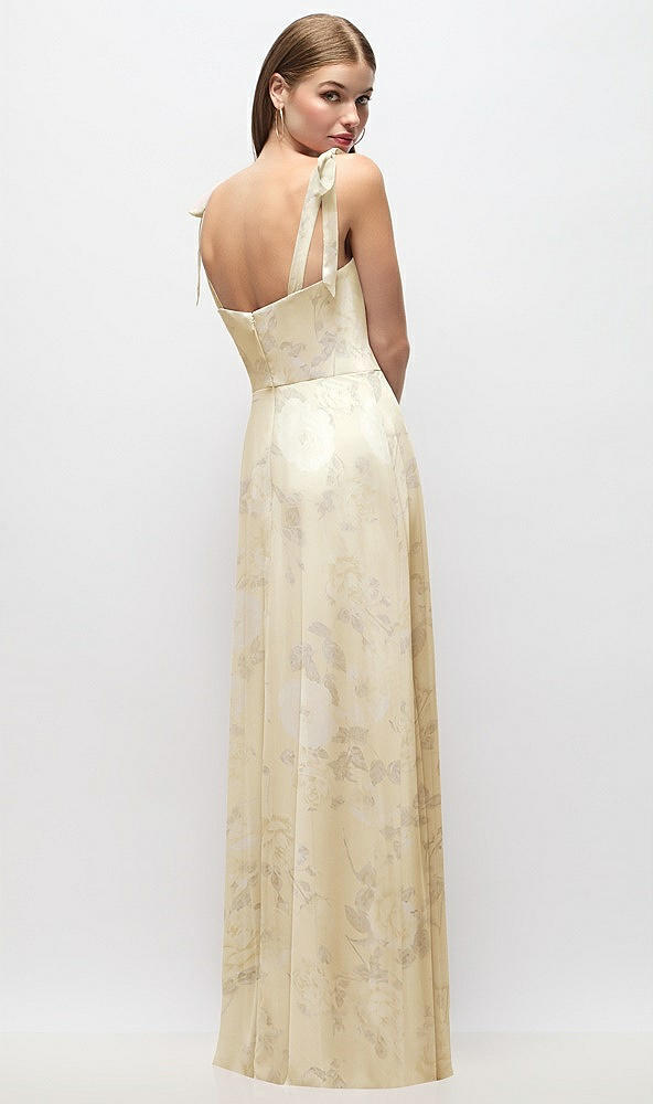 Back View - Butter Yellow Floral Tie-Shoulder Chiffon Maxi Dress with Front Slit