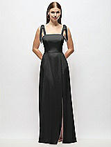 Alt View 1 Thumbnail - Black Tie-Shoulder Chiffon Maxi Dress with Front Slit