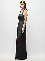 Alt View 2 Thumbnail - Black Tie-Shoulder Chiffon Maxi Dress with Front Slit