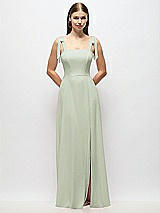 Alt View 1 Thumbnail - Celadon Tie-Shoulder Chiffon Maxi Dress with Front Slit