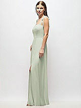 Alt View 2 Thumbnail - Celadon Tie-Shoulder Chiffon Maxi Dress with Front Slit