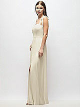 Alt View 2 Thumbnail - Champagne Tie-Shoulder Chiffon Maxi Dress with Front Slit