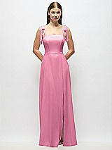 Alt View 1 Thumbnail - Orchid Pink Tie-Shoulder Chiffon Maxi Dress with Front Slit