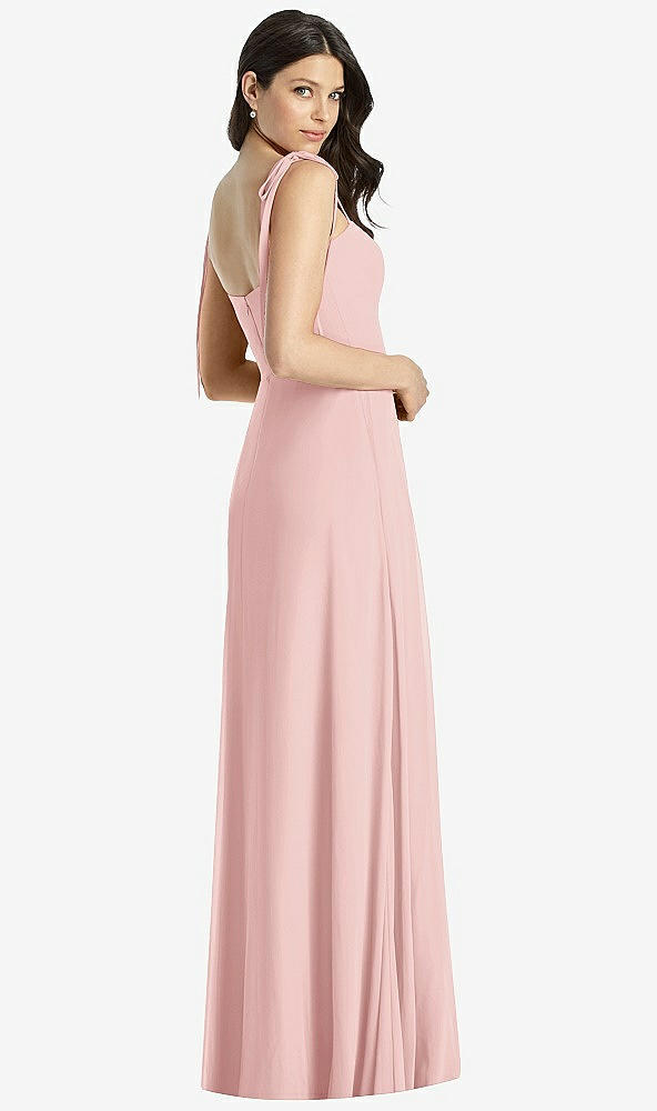 Back View - Rose Tie-Shoulder Chiffon Maxi Dress with Front Slit