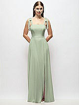 Alt View 1 Thumbnail - Sage Tie-Shoulder Chiffon Maxi Dress with Front Slit