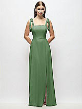 Alt View 1 Thumbnail - Vineyard Green Tie-Shoulder Chiffon Maxi Dress with Front Slit