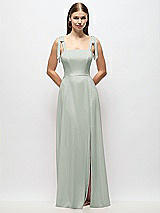 Alt View 1 Thumbnail - Willow Green Tie-Shoulder Chiffon Maxi Dress with Front Slit