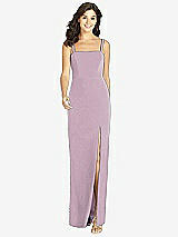Front View Thumbnail - Suede Rose Flat Strap Stretch Mermaid Dress with Front Slit