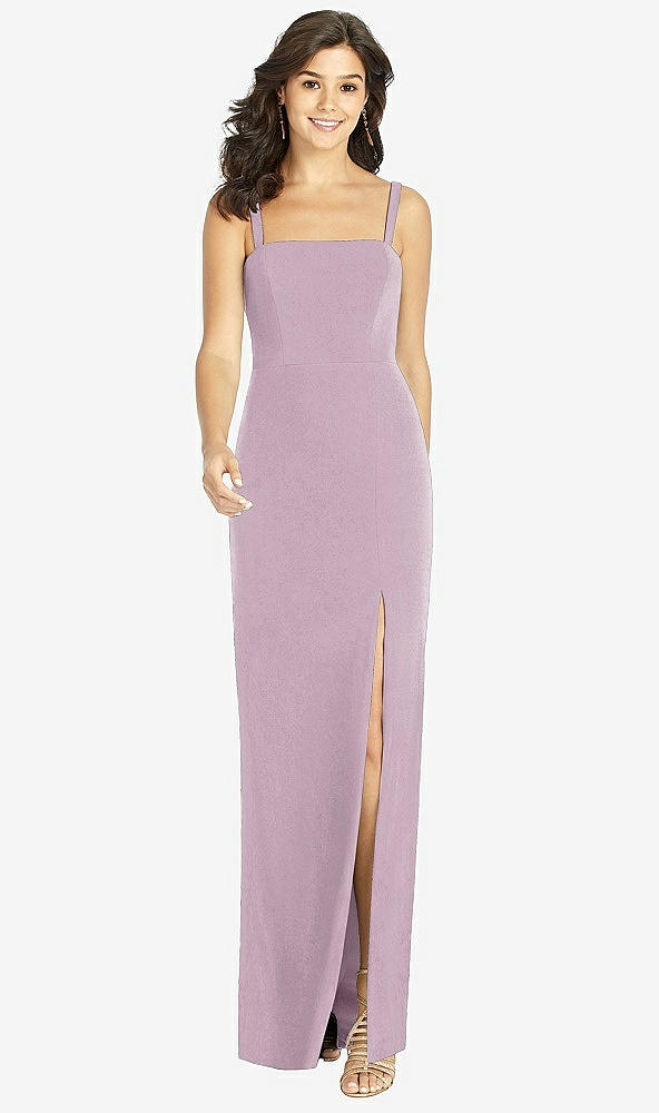 Front View - Suede Rose Flat Strap Stretch Mermaid Dress with Front Slit
