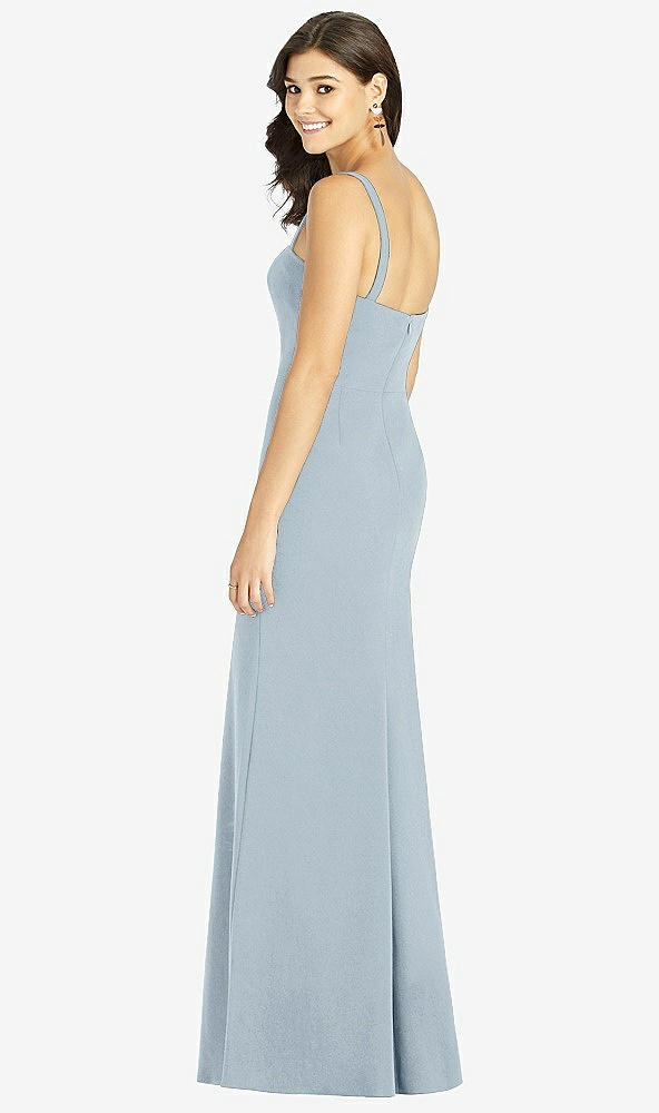 Back View - Mist Flat Strap Stretch Mermaid Dress with Front Slit